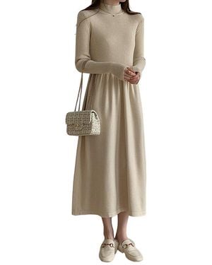 LEON GORI Solid Midi Dress - Natural
