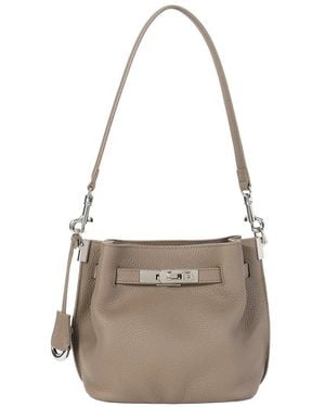 Tiffany & Fred Paris Pebbled Mini Leather Bucket Bag - Grey