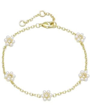 Adornia 14K Plated Faux Flower Station Pearl Bracelet - Metallic