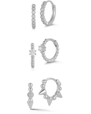 Glaze Jewelry Rhodium Plated Cz Combo Set Of Huggie Earrings - White