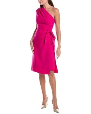 Teri Jon Crepe One-Shoulder Apron Skirt Dress - Pink