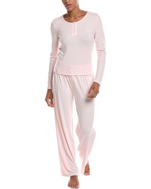 Honeydew Intimates 2Pc Blissful Long Henley Set - Pink