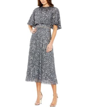 Mac Duggal Cape High Neck Midi Dress - Blue