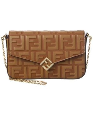 Fendi Ff Diamonds Leather Wallet On Chain - Brown
