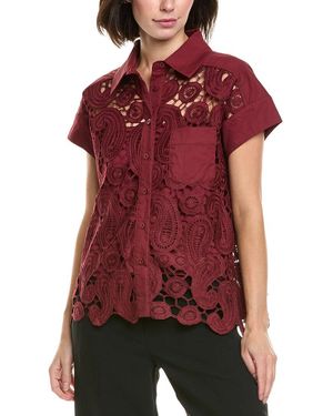 Gracia Paisley Lace Button Down Shirt - Red