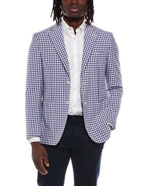 Canali Check Silk-Blend Jacket - Blue