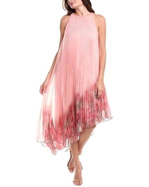 Badgley Mischka Asymmetrical Pleated Midi Dress - Pink