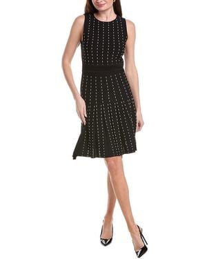 Anne Klein Pinstripe Pleated Sweaterdress - Black