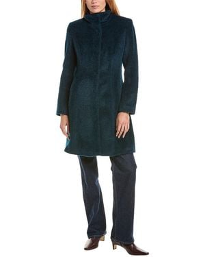 Sofiacashmere Sofiacashmere Stand Collar Wool & Alpaca-Blend Coat - Blue