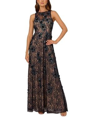 Adrianna Papell Sleeveless Beaded Lace Long Gown - Multicolour