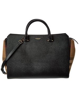 Burberry Banwell Medium Leather & Check Canvas Satchel - Black