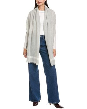 Vince Lightweight Border Stripe Wool & Cashmere-Blend Wrap - Blue