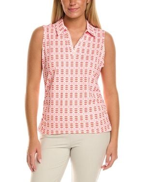 Stella Parker Ruched Split Neck Polo Shirt - Red