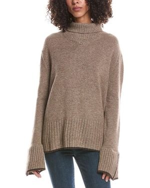 Brodie Cashmere Split Cuff High Neck Cashmere Jumper - Brown