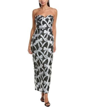 MILLY Donna Ribbon Jacquard Heart Neck Dress - Black