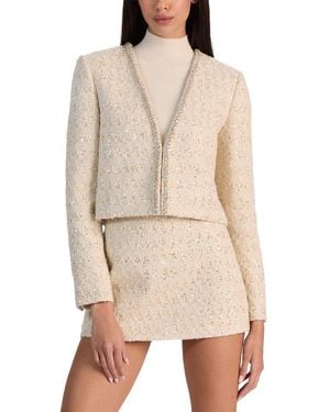 Alice + Olivia Kidman Embellished Open Wool-Blend Cropped Jacket - Natural