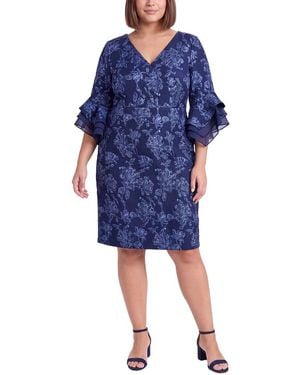 Adrianna Papell Plus Surplice Midi Dress - Blue