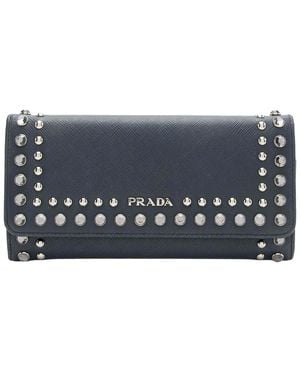 Prada Saffiano Studded Crystal Continental Wallet (Authentic Pre-Loved) - Grey