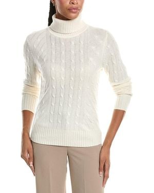 N.Peal Cashmere Cable Roll Neck 100% Cashmere Jumper - White