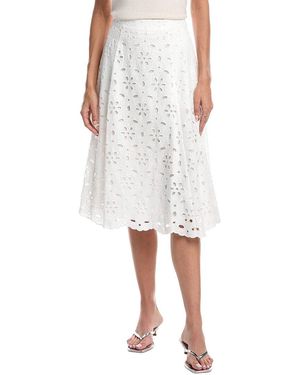 MILLY Floral Eyelet Midi Skirt - White