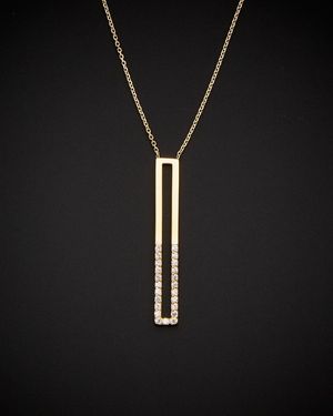 Italian Gold 14K Cz Vertical Bar Necklace - Black