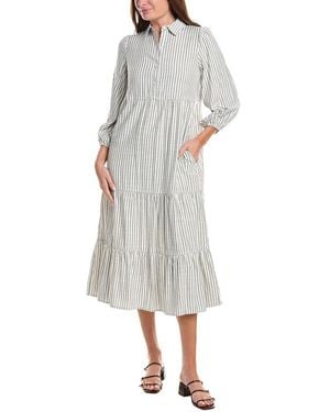 Max Studio 3/4 Sleeve Collar Button Front Tier Midi Dress - White
