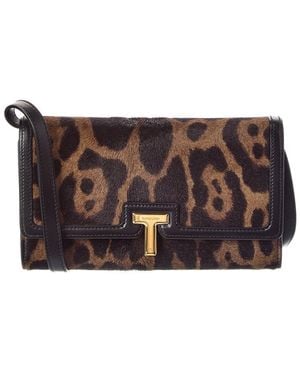 Tom Ford T Plaque Haircalf & Leather Wallet On Chain - Black
