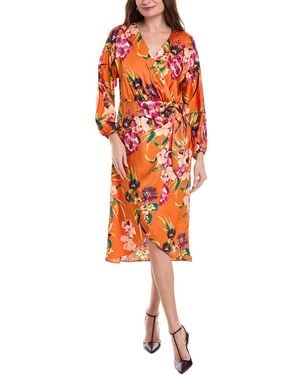 Julia Jordan Twill Satin Faux Wrap Dress - Orange