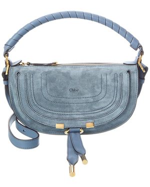 Chloé Marcie Mini Suede & Leather Shoulder Bag - Blue