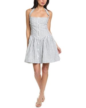 Seraphin Sleeveless Halter Neck Linen Mini Dress - Gray
