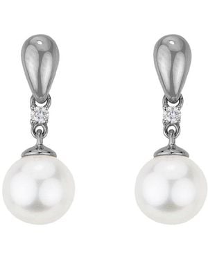 Pearls 14k Diamond .06 Ct. & 8mm Pearl Drop Earrings - White