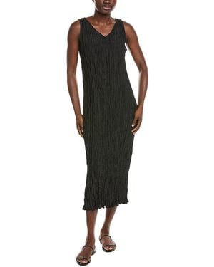 Eileen Fisher Pleated Silk Midi Dress - Black