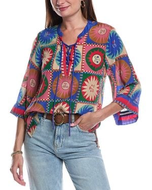 Johnny Was Front Tie Villa Silk Blouse - Blue