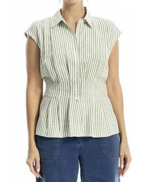 Max Studio Cap Sleeve Collared Shirt - Blue