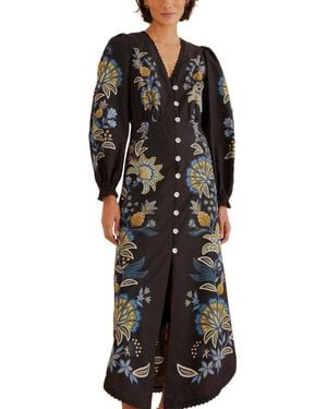 FARM Rio Stitched Garden Midi Dress - Black