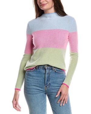 Forte Plaited Honeycomb Wide Stripe Cashmere Pullover - Red