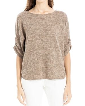Max Studio Ruched Sleeve Top - Natural