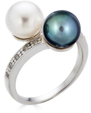 Belpearl Silver 8mm Pearl Cz Ring - Blue