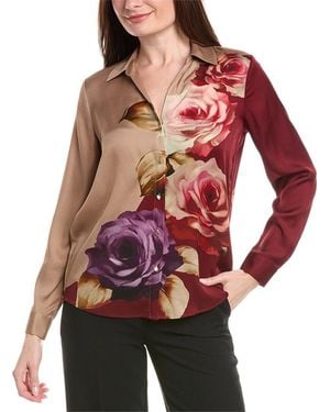 Tahari Deep V-Neck Silk-Blend Blouse - Red