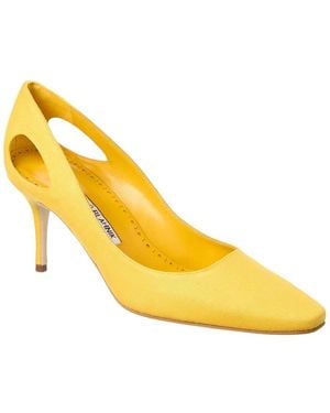Manolo Blahnik Toplaca 70 Linen Pump - Yellow