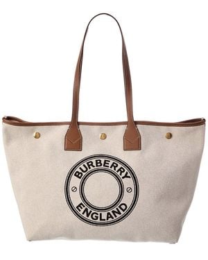 Burberry Canvas & Leather Tote - White