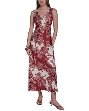 Halston Sleeveless V-Neck Midi Dress - Red