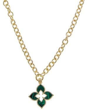 Juvell Plated Lab-Grown Malachite Clover Necklace - Metallic