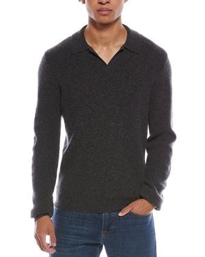 Amicale Cashmere Ribbed Cashmere Polo Shirt - Black