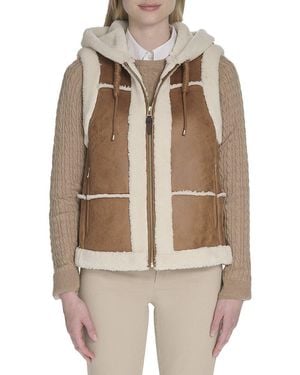 Cole Haan Waxed Suede Shearling Vest - Brown