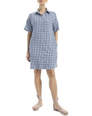 Max Studio Button-Front Shirtdress - Blue