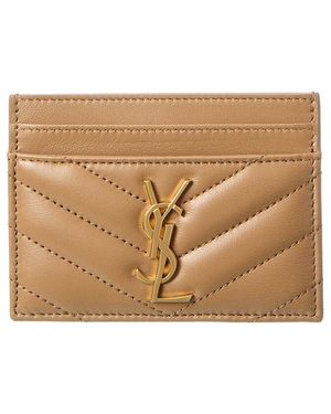 Saint Laurent Monogram Matelasse Leather Card Holder - Natural