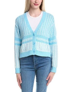 Autumn Cashmere Cotton By 2-Tone Jacquard Cropped V-Neck Cardigan - Blue