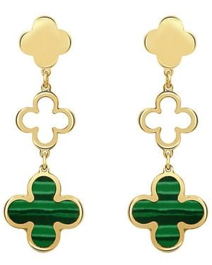 Italian Gold 14K Malachite Clover Dangle Earrings - Green