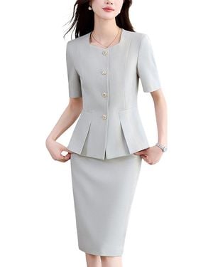 Olivia Taylor 2Pc Blazer & Skirt Set - Gray